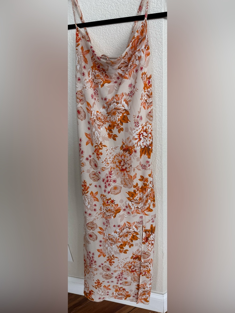 Petal & Pup slip Cream Maxi Dress with slit Orange Floral Print